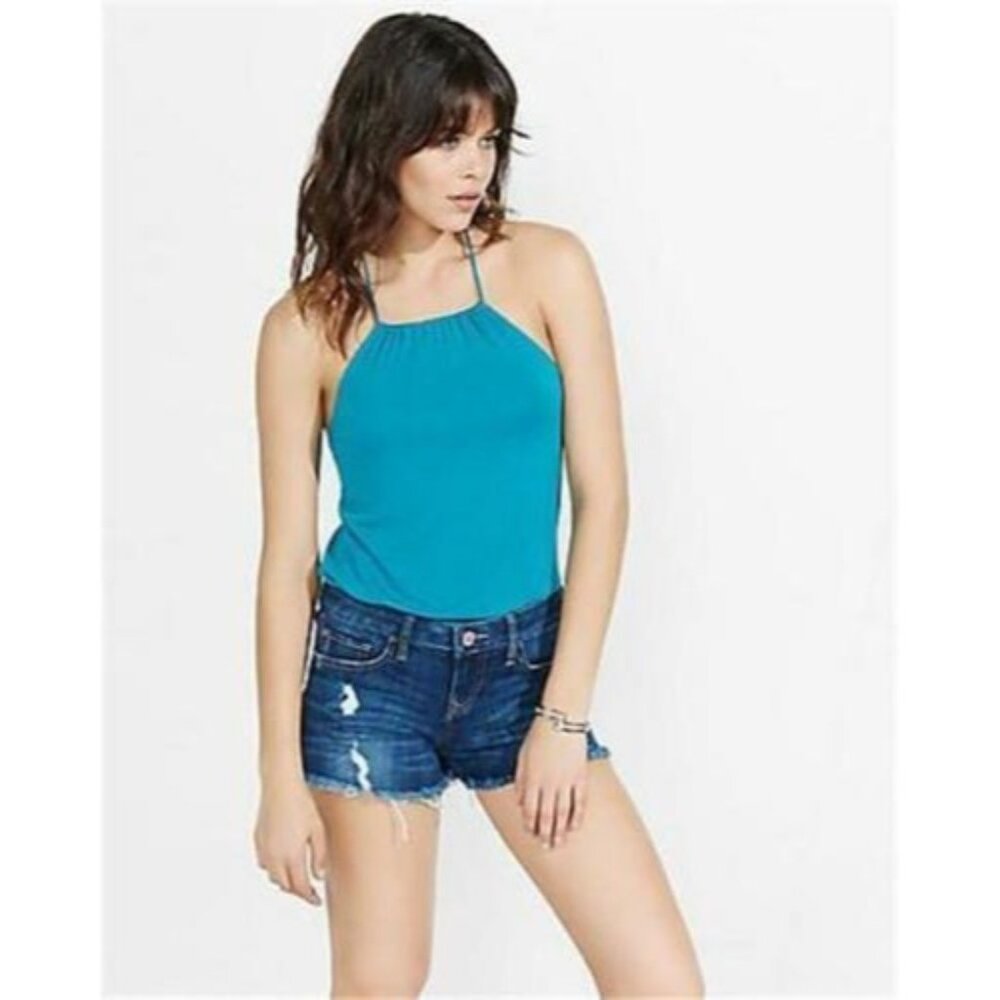 Express Bodysuit Womens Medium 8-10 One Eleven Teal Green Soft Halter